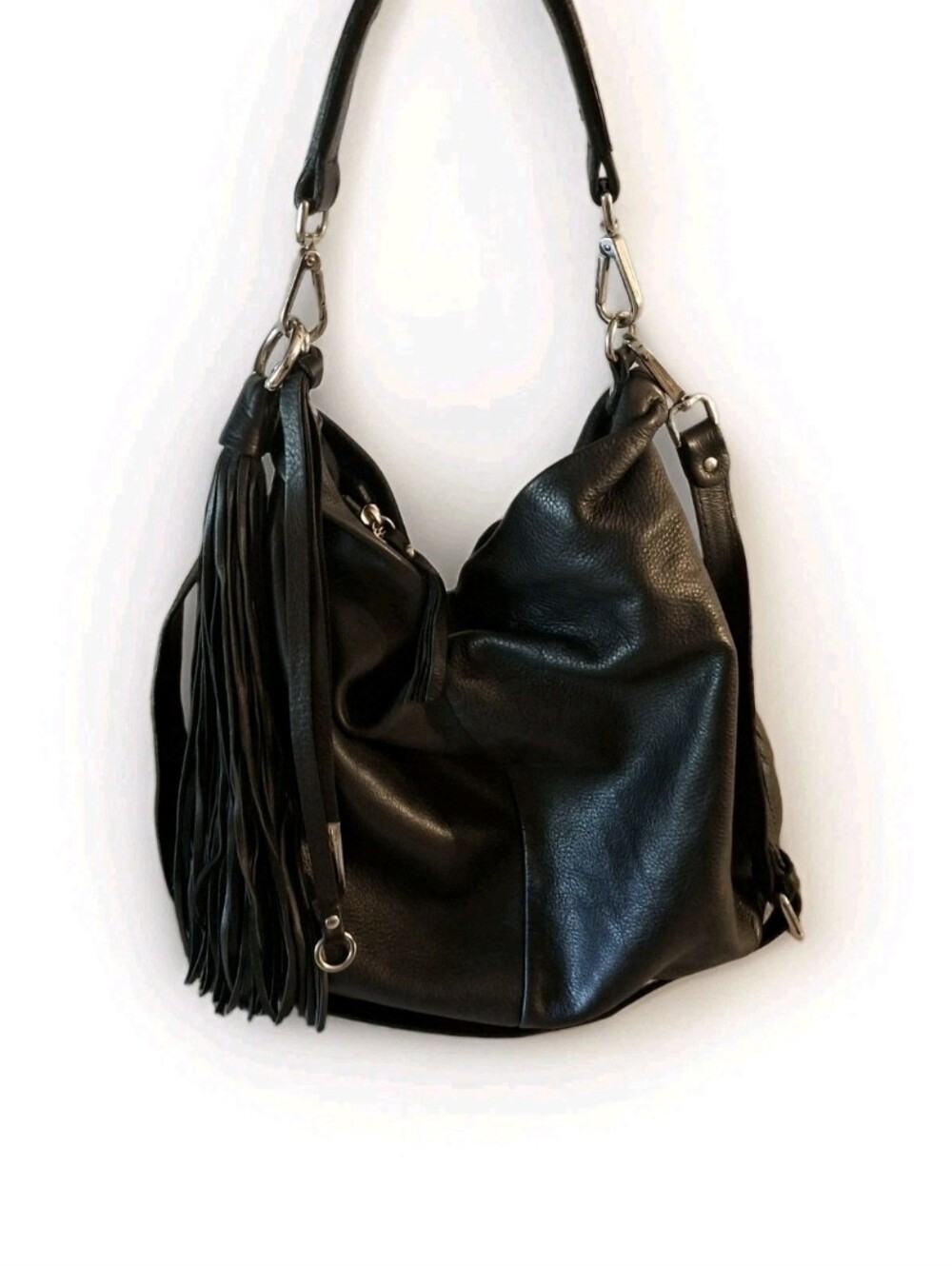 Gianni Chiarini Black Bag Tassel Leather Hand/Shoulder/Crossbody Bag